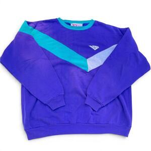 Vintage 90s PONY Sweatshirt Mens XL Purple Teal Colorblock Crewneck Retro